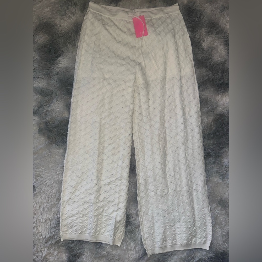 Amanda Uprichard White Textured Wide-Leg Trousers Sheer w/Shorts - NWT Large
